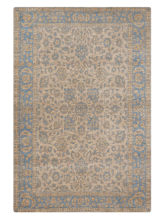 Hand Knotted Wool Oriental Beige Blue Area Rug