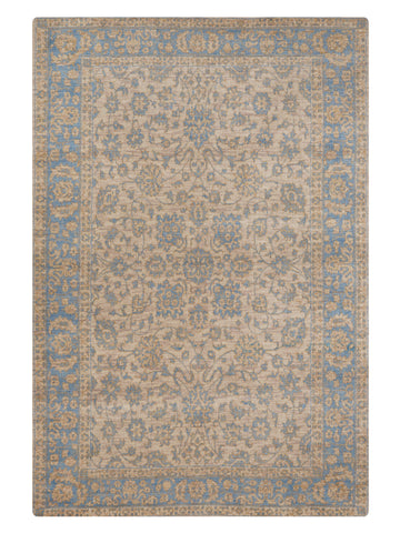 Hand Knotted Wool Oriental Beige Blue Area Rug
