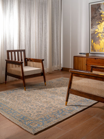 Hand Knotted Wool Oriental Beige Blue Area Rug