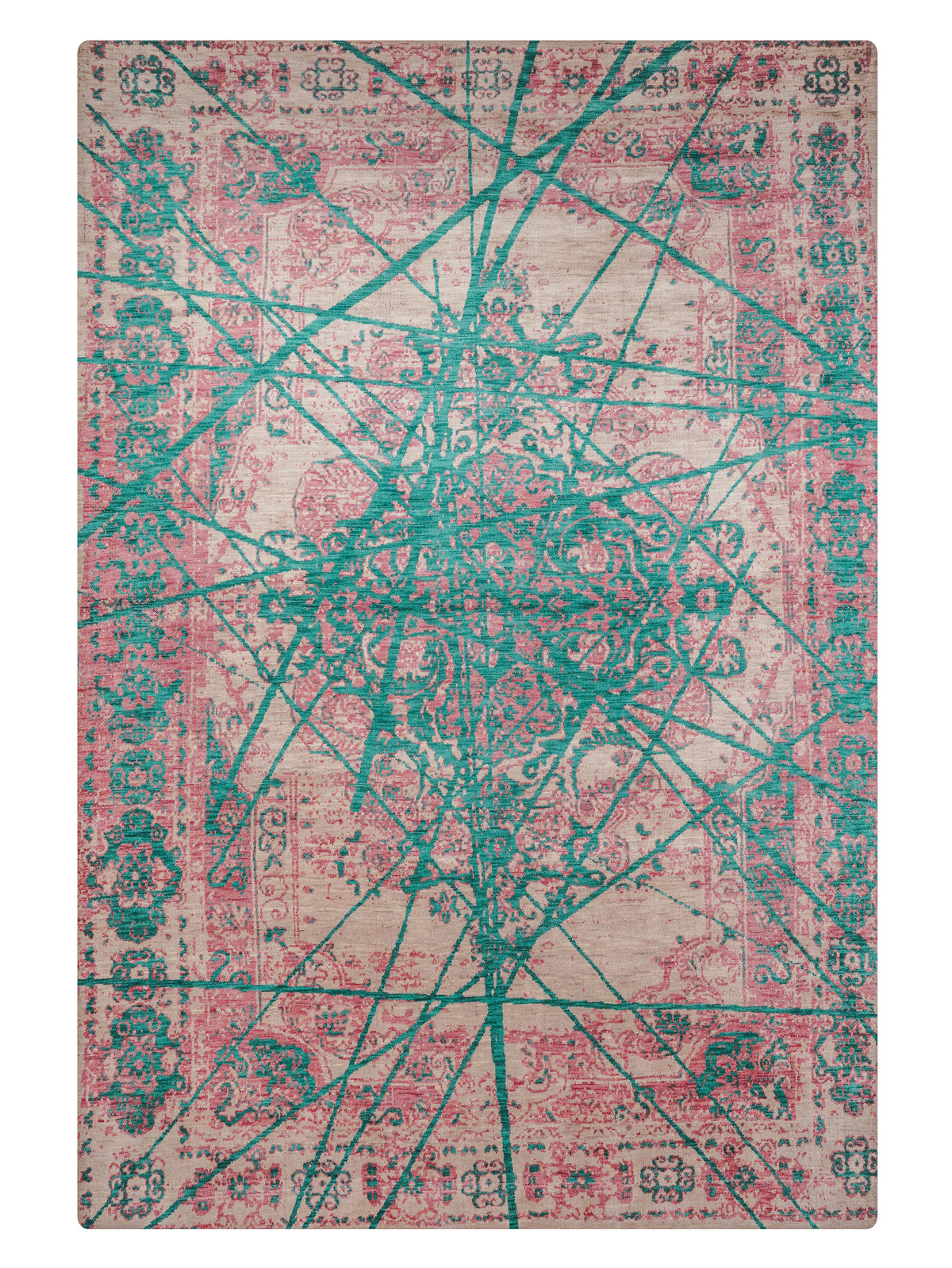 Crimson Lines Hand Knotted Wool Oriental Area Rug