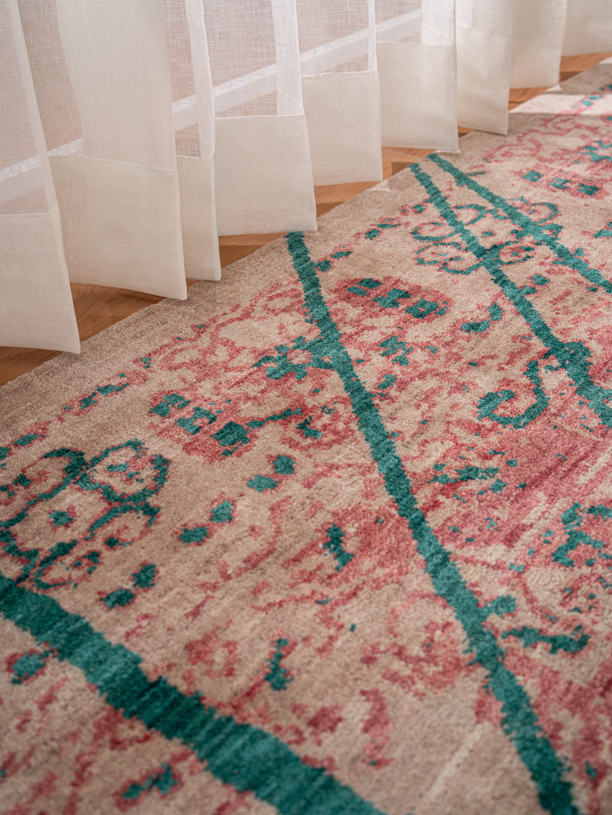 Crimson Lines Hand Knotted Wool Oriental Area Rug