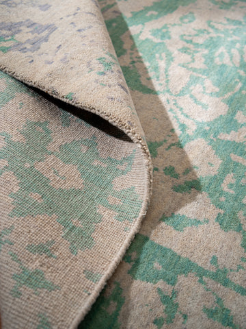 Hand Knotted Wool Oriental Green Beige Area Rug