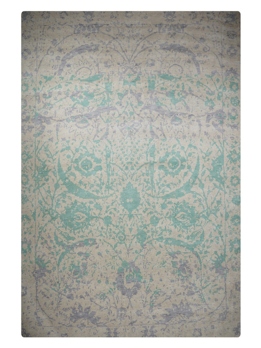 Hand Knotted Wool Oriental Green Beige Area Rug