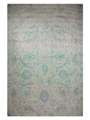 Hand Knotted Wool Oriental Green Beige Area Rug
