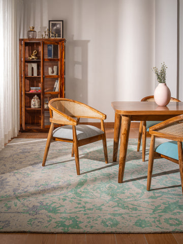 Hand Knotted Wool Oriental Green Beige Area Rug