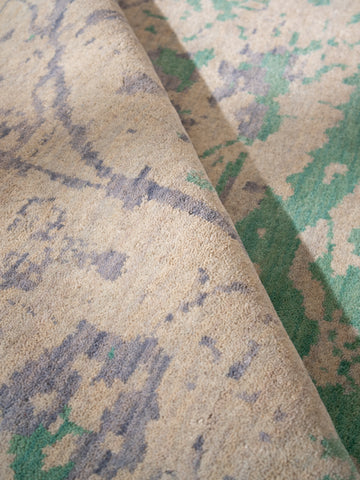 Hand Knotted Wool Oriental Green Beige Area Rug