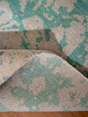 Hand Knotted Wool Oriental Green Beige Area Rug