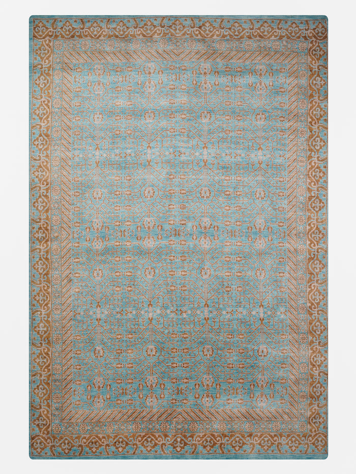 Aqua Tapestry Hand Knotted Wool Oriental Area Rug — rug only