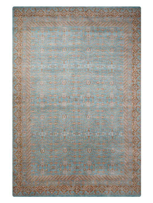 Hand Knotted Wool Oriental Light Blue Area Rug