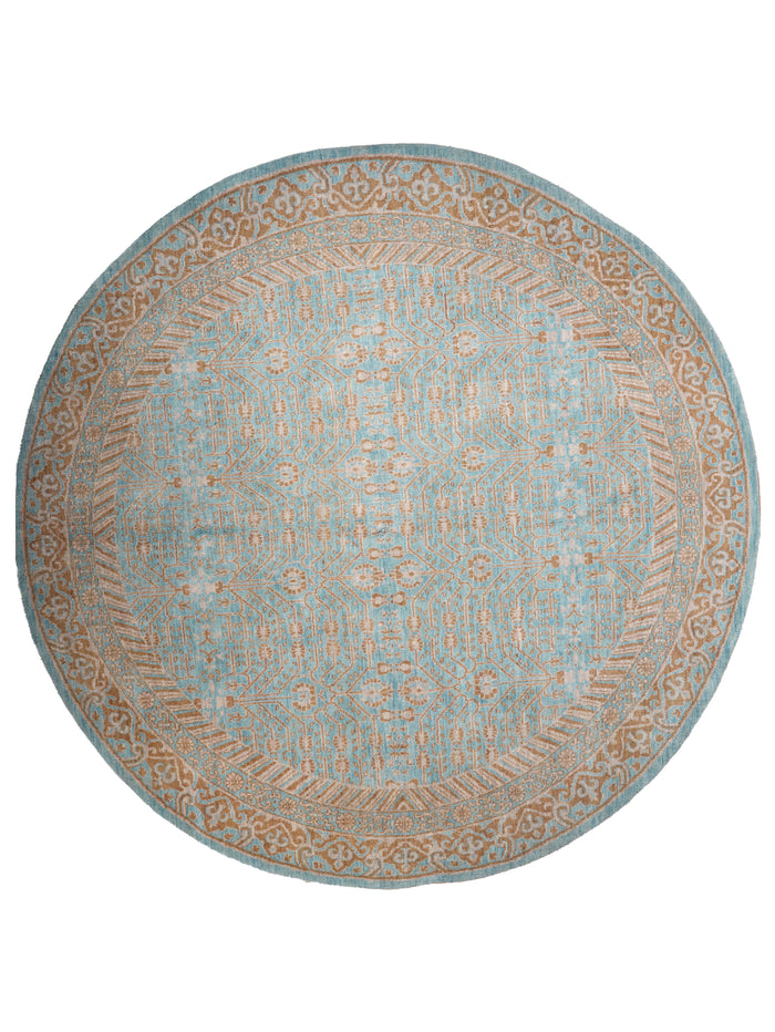 Aqua Tapestry Hand Knotted Wool Oriental Area Rug