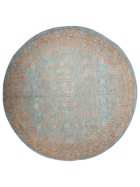Aqua Tapestry Hand Knotted Wool Oriental Area Rug