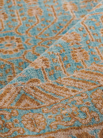 Aqua Tapestry Hand Knotted Wool Oriental Area Rug