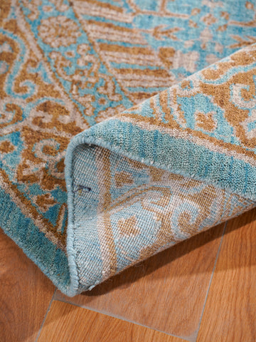 Aqua Tapestry Hand Knotted Wool Oriental Area Rug
