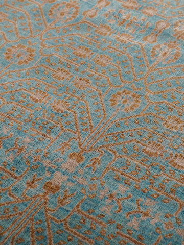 Aqua Tapestry Hand Knotted Wool Oriental Area Rug