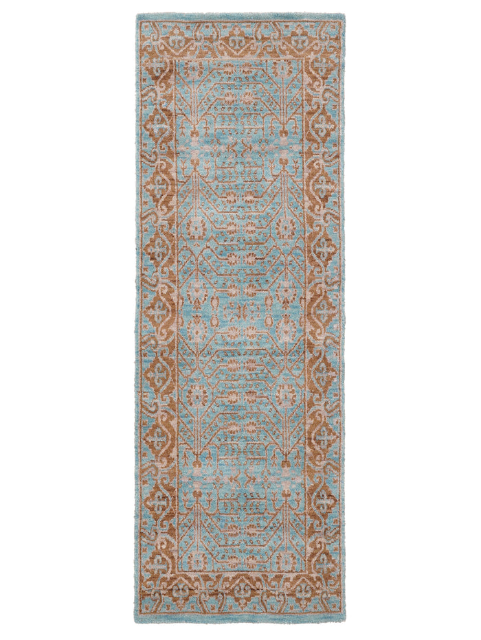 Aqua Tapestry Hand Knotted Wool Oriental Area Rug — rug only