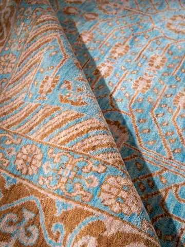 Hand Knotted Wool Oriental Light Blue Area Rug