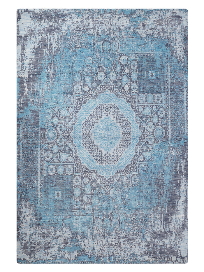 Azure Medallion Hand Knotted Wool Oriental Area Rug — rug only