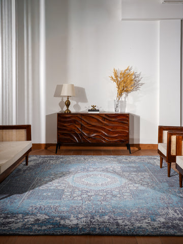 Azure Medallion Hand Knotted Wool Oriental Area Rug