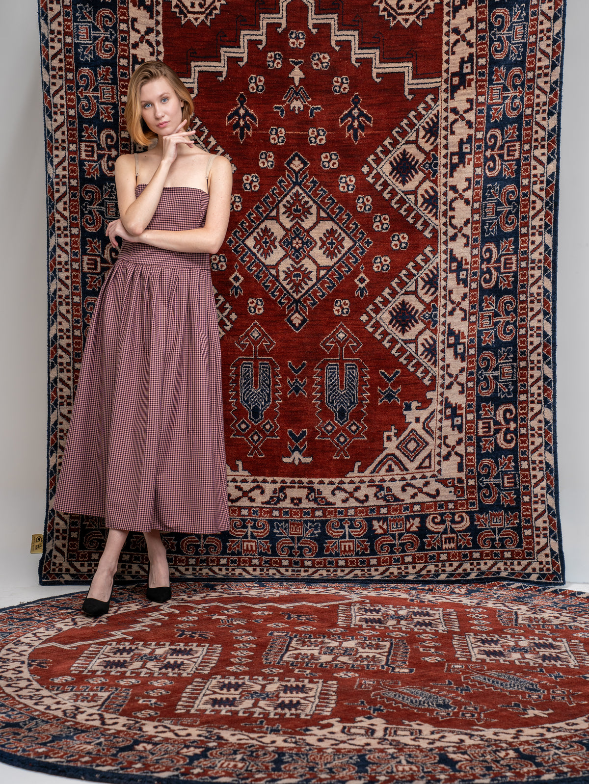 Hand Knotted Wool Oriental Rust Blue Area Rug