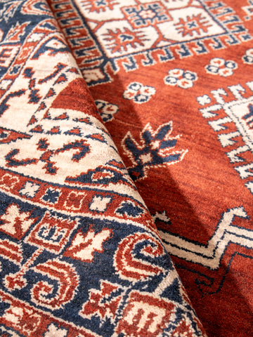 Hand Knotted Wool Oriental Rust Blue Area Rug