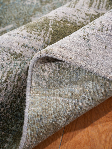 Hand Knotted Wool Abstract Beige Green Area Rug