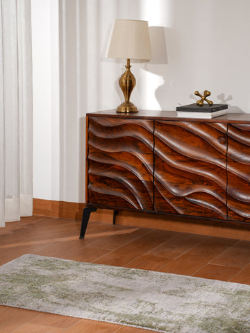 Hand Knotted Wool Abstract Beige Green Area Rug