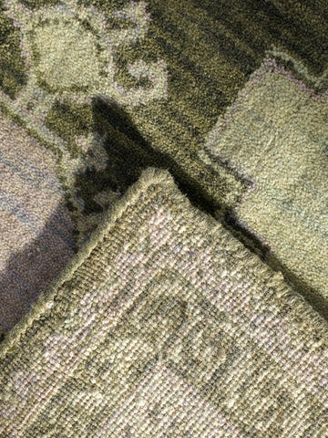 Hand Knotted Wool Oriental Light Green Area Rug