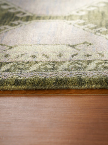 Hand Knotted Wool Oriental Light Green Area Rug