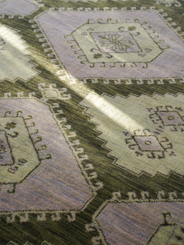 Hand Knotted Wool Oriental Light Green Area Rug