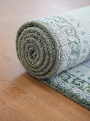 Hand Knotted Wool Oriental Light Green Area Rug