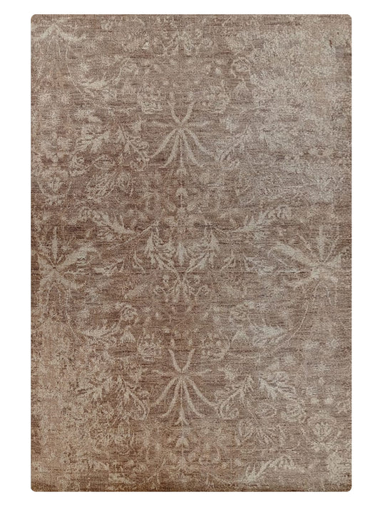 Hand Knotted Wool Floral Light Brown Area Rug