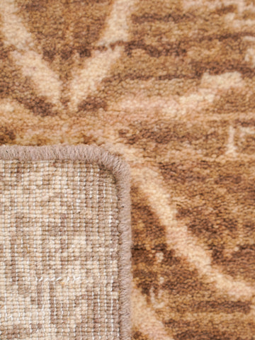 Hand Knotted Wool Floral Light Brown Area Rug