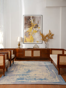 Abstract Canvas-Style Area Rug in Muted Beige & Blue