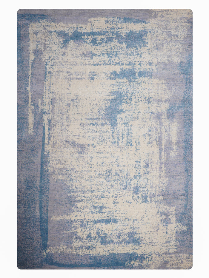 Abstract Canvas-Style Area Rug in Muted Beige & Blue — rug only