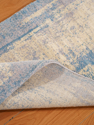 Abstract Canvas-Style Area Rug in Muted Beige & Blue