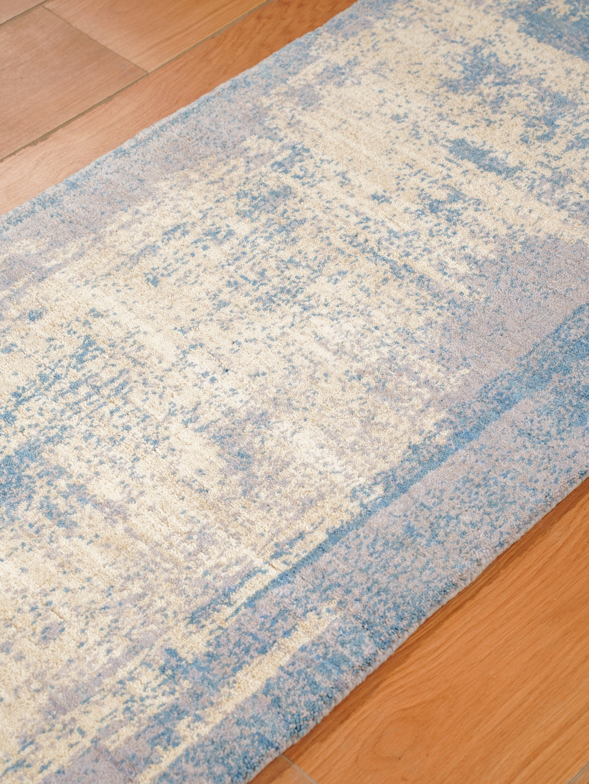 Abstract Canvas-Style Area Rug in Muted Beige & Blue