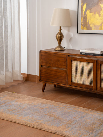 Hand Knotted Wool Abstract Blue Brown Area Rug