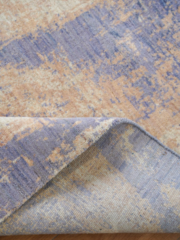 Hand Knotted Wool Abstract Blue Beige Area Rug