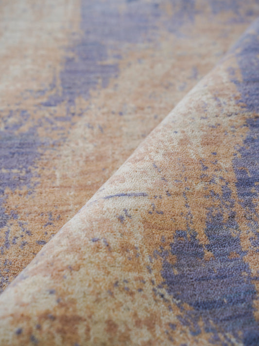 Hand Knotted Wool Abstract Blue Beige Area Rug