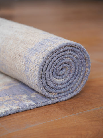 Hand Knotted Wool Abstract Blue Beige Area Rug