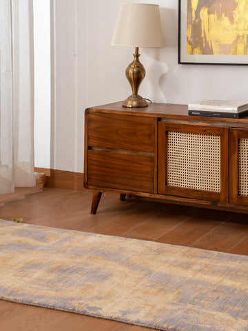 Hand Knotted Wool Abstract Blue Beige Area Rug