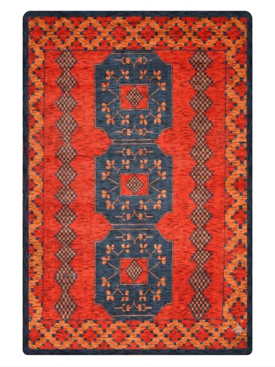 Classic Ethnic Medallion Rug with Border Design – Warm Tones