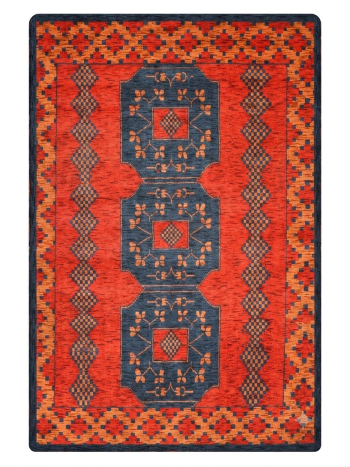 Classic Ethnic Medallion Rug with Border Design – Warm Tones