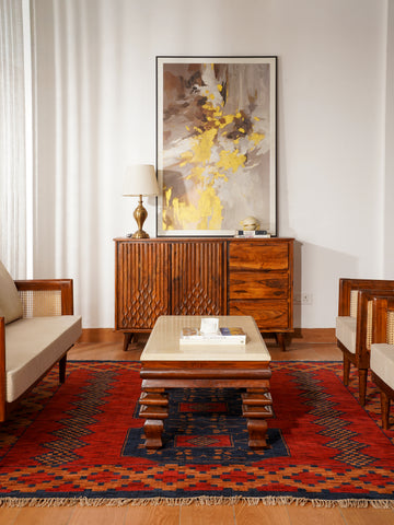 Classic Ethnic Medallion Rug with Border Design – Warm Tones