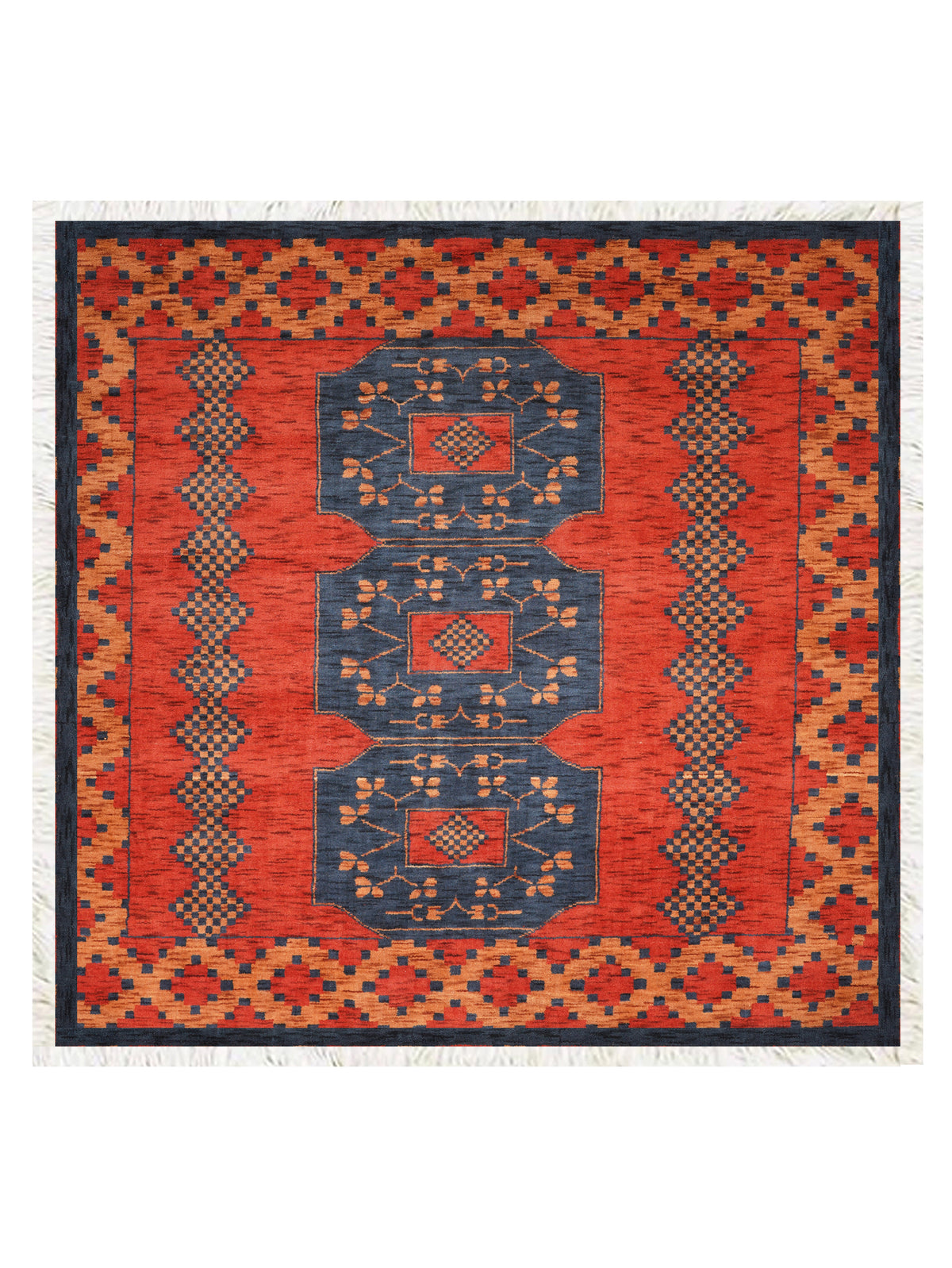 Classic Ethnic Medallion Rug with Border Design – Warm Tones