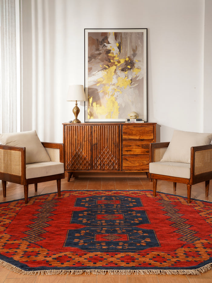 Classic Ethnic Medallion Rug with Border Design – Warm Tones