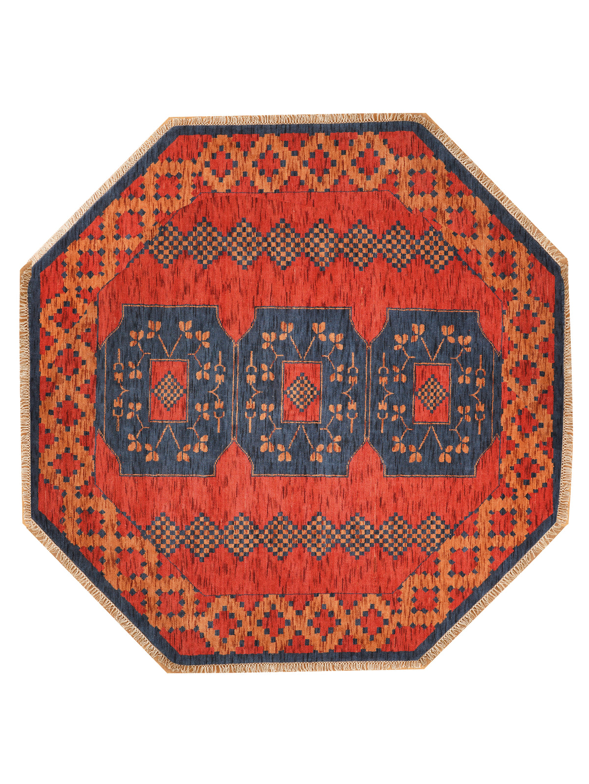 Classic Ethnic Medallion Rug with Border Design – Warm Tones