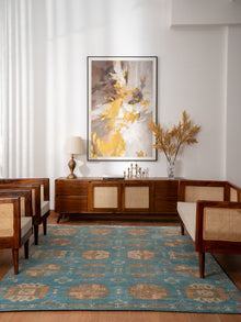 Light Blue Oriental Medallion Area Rug