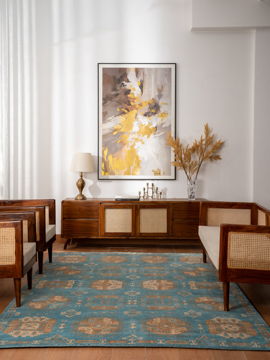 Light Blue Oriental Medallion Area Rug