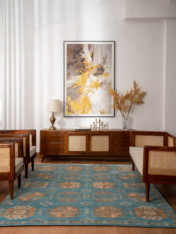 Light Blue Oriental Medallion Area Rug